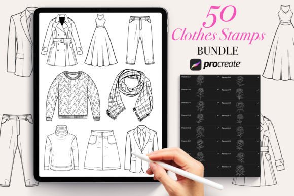 Download 50 Clothes Procreate Stamps Brushes - Clothes Collection