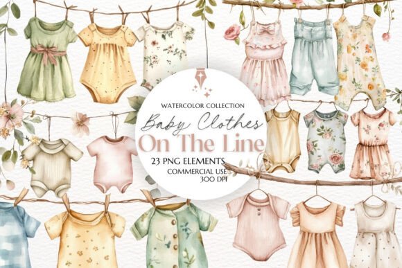 Download Baby Clothes on a Line Clipart PNG - Clothes Collection