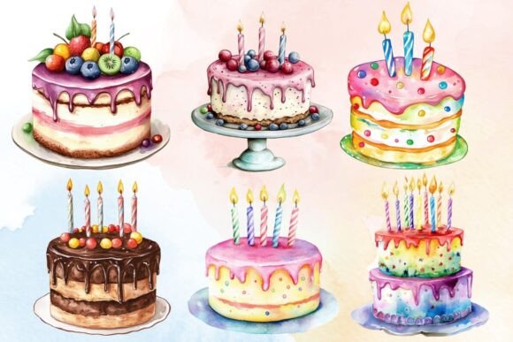 Download Watercolor Happy Birthday Cake Clipart - Happy Collection
