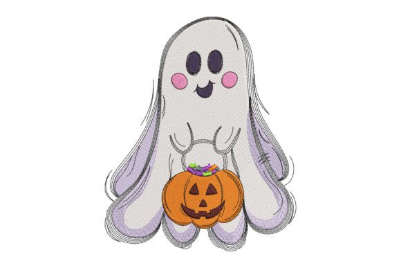 Download Happy Ghost Holding Pumpkin Bucket - Happy Collection