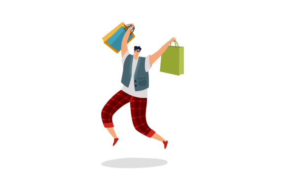 Download Jumping Shopping Man. Happy Customer Wit - Happy Collection